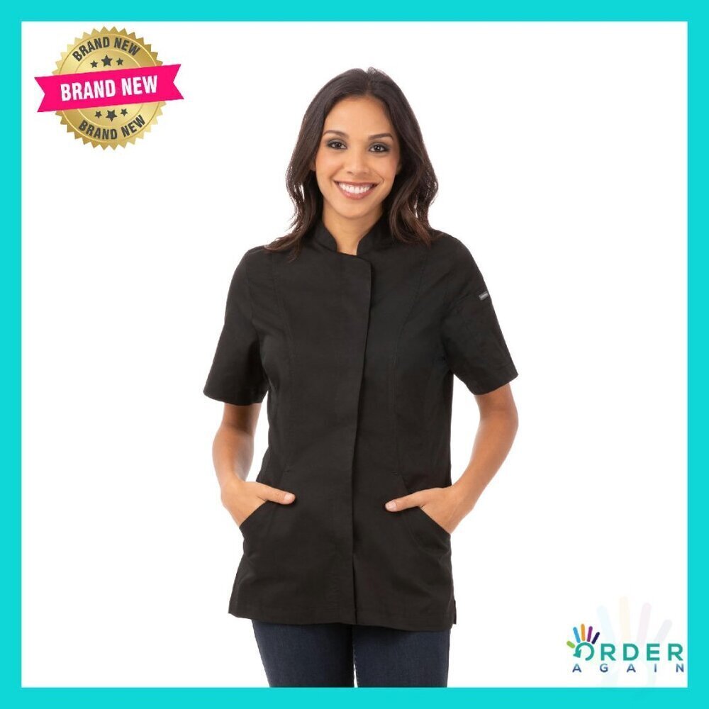 Slim Fit Chef Coat Poly-Cotton Blend Professional Kitchen Uniform Short Sleeve